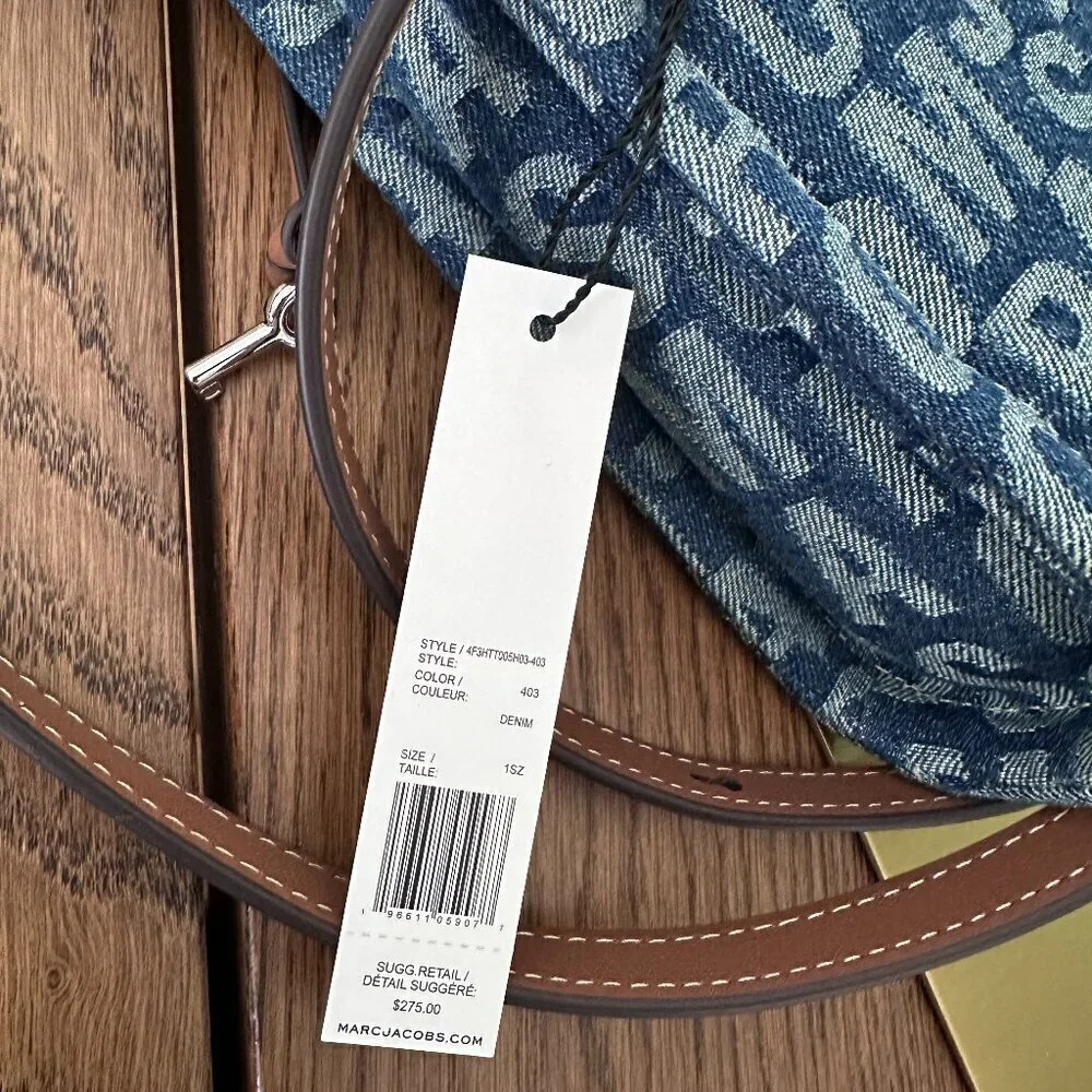 NWT! Marc Jacobs The Jumbo Logo Jacquard Micro Grind Denim Tote Crossbody